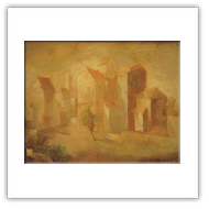 Il paese al tramonto-1961 -cm 50x70- olio e sabbia su legno